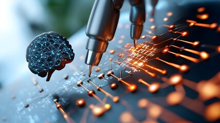 Leinwandbilder - Cutting Edge Technology Icons with Neural Network Algorithms and Cognitive Computing Symbols  Digital graphic design elements representing the latest advancements in intelligence machine learning
