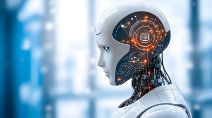 Fototapete - featuring a collection of AI inspired icons symbolizing digital intelligence algorithms and technological innovation on a clean white background