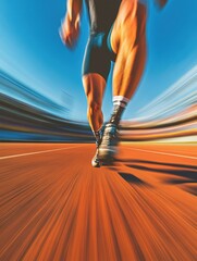 Poster - An athlete strides confidently on the track, demonstrating agility and resilience while using a prosthetic leg in bright conditions. Generative AI