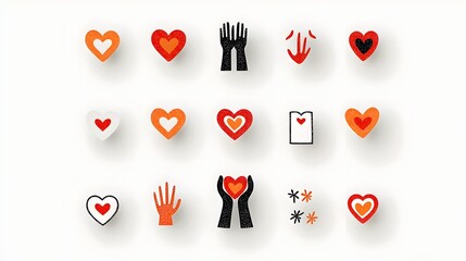 Aufkleber - Elegant and Minimalist Featuring a Collection of Romantic Love Symbols Heart Shapes and Intertwined Couple Hands on a Clean White Background