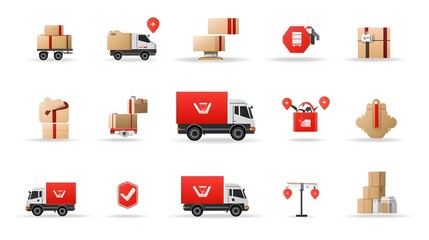 Aufkleber - Streamlined featuring an array of delivery and logistics icons including trucks packages shipping symbols and other related graphics  Ideal for e commerce websites corporate branding