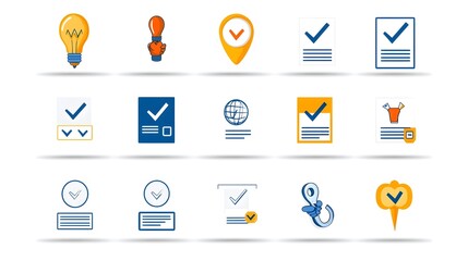 Leinwandbilder - Comprehensive icon set depicting various survey concepts such as checkboxes forms and question symbols  These graphics are designed on a clean white background