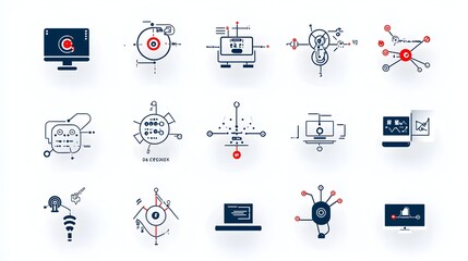 Fototapete - Robotic Process Automation Concept Depicted with Symbols of Algorithms Data Processing and Robots on a Clean White Background  Showcasing the Technology