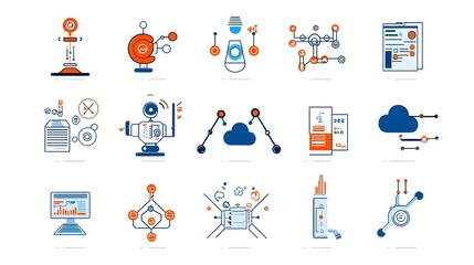 Leinwandbilder - Robotic Process Automation Concept with Icons and Symbols of Bots Cloud Computing and Data Analysis Visualized on a Clean White Background