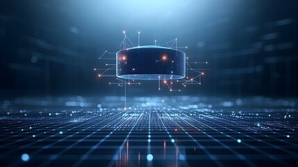 Fototapete - digital cap made from glowing dots and lines floating above a grid of connectivity symbolizing the concept of knowledge and technology on a dark blue background