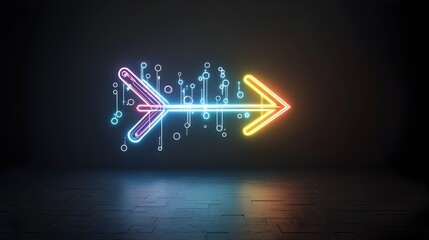 Aufkleber - Colorful and Elegant Light Beam Arrow with Sleek Design Pointing to the Right at the Center on a Striking Black Background Conveying Energy and Dynamic Movement