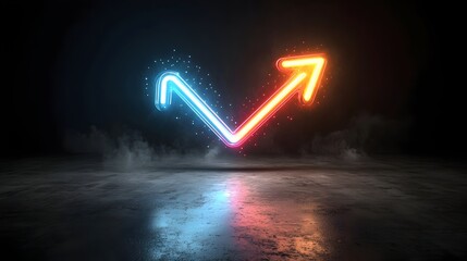 Poster - Vibrant Colorful Light Beam Arrow with Sleek and Elegant Design Pointing to the Right at the Center Conveying Dynamic Energy and Momentum on a Black Background