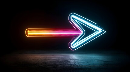 Aufkleber - Vibrant dynamic of a right pointing arrow formed by colorful luminous beams of light conveying a sense of and forward movement on a dark minimalist background