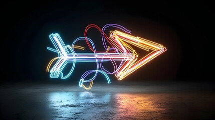 Aufkleber - Vibrant colorful beams of light forming a dynamic right pointing arrow shape suggesting a sense of energy against a dark geometric background