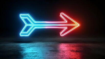 Fototapete - Dynamic colorful arrow of glowing light beams aiming right with a sleek speedy appearance on a black background  This digital showcases a vibrant futuristic design with a sense of motion energy