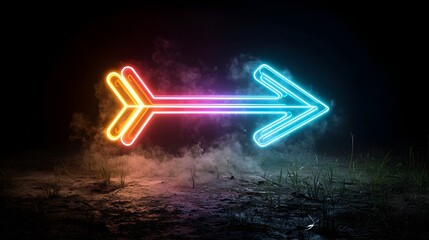 Fototapete - Bright colorful beams of light forming a dynamic right pointing arrow shape that conveys a sense of swift energetic movement against a dark background