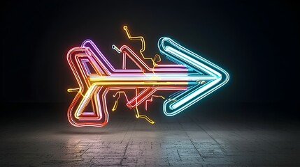 Aufkleber - Vibrant colorful beams of light forming a fast moving dynamic arrow pointing right on a dark black background creating an energetic futuristic and technologically advanced visual effect