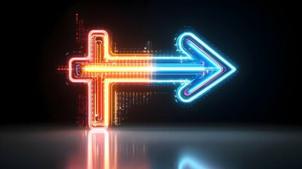 Fototapete - Vibrant and Luminous Light Arrow Beam Smoothly Pointing Right with an Impression of Elegant Speed and Dynamic Movement on a Sleek Black Background