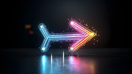 Fototapete - Vibrant and Captivating Luminous Arrow Made of Colorful Light Beams Smoothly Pointing to the Right Conveying a Sense of Speed and Elegance Against a Contrasting Dark Background