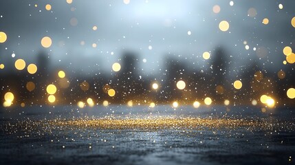 Aufkleber - Enchanting dark background with glittering golden particles and light spots creating a dreamy shimmering bokeh effect that evokes a sense of magic and mystique