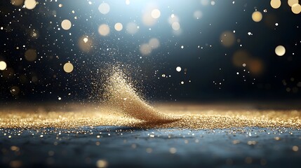 Leinwandbilder - Enchanting Floating Golden Dust with Sparkling Bokeh Effects on Dark Backdrop for Magical Ambiance  Abstract shimmering and luminous particles create a captivating and ethereal atmosphere