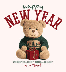 christmas themed cute teddy bear vector illustration.christmas greeting card with santa claus.happy 
