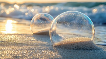 Sticker - Bubbles on the Beach Reflecting the Ocean Light