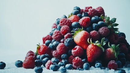 Fresh Berries Piled on Light Blue Surface