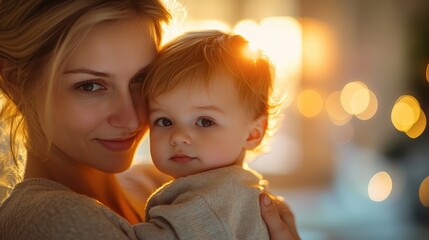 Emotional Embrace of Mother and Child at Dusk