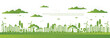 © Benjamas - Sustainability vector illustration, green energy concept, eco friendly building, sustainable industry, electric cars, wind turbine and solar power, green background
