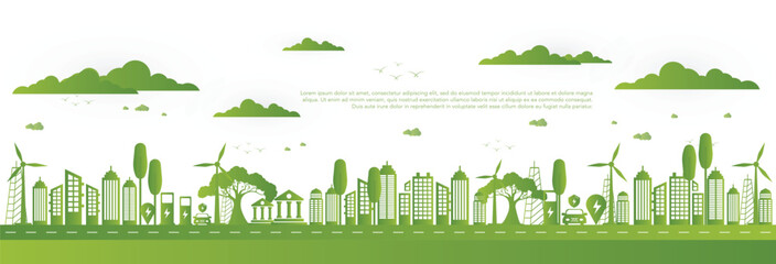 sustainability vector illustration, green energy concept, eco friendly building, sustainable industr