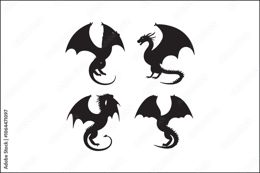 Fancy Dragon Vector File Dragon Silhouette SVG Bundle | Mythical Creature Vector Clipart for ...
