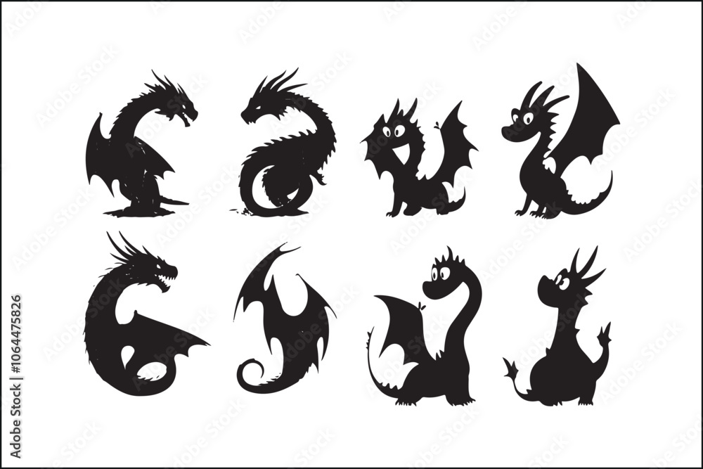 Fancy Dragon Vector File Vector de Stock Dragon Silhouette SVG Bundle | Mythical Creature Vector ...