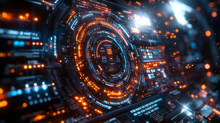 Wall Mural - futuristic digital interface with glowing elements and data visualization. this high tech design sho