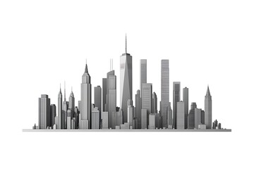 Fototapete - Cityscape Illustration With Skyscrapers At The Waterfront isolated On A white Background.
