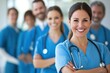 © khalid_spk - Hospital medical team banner with group of smiling healthy doctors and nurses