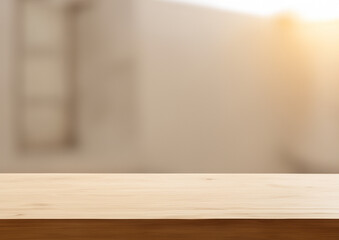 wooden top table with blurry background classroom