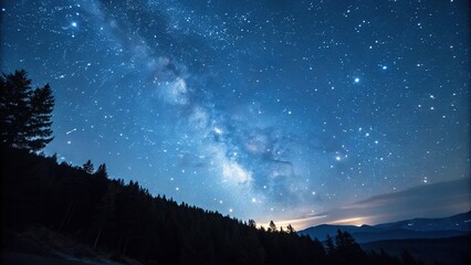 Wall Mural - a serene starry night sky with a few scattered stars twinkling above a vast expanse of dark blue bac