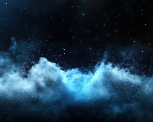 Wall Mural - a dark sky with a blue cloud and many stars