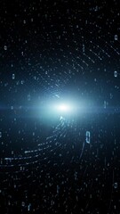 Wall Mural - futuristic digital computer network cyberspace with blurred binary numbers loop vertical animation b