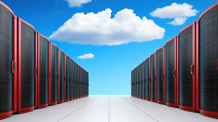 virtualized server farm within a cloud, representing scalable computing solutions, virtualization, s