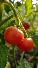 Wall Mural - Close-Up of Ripe Red Tomatoes on a Vine