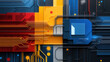 © Worakit - vibrant abstract design featuring colorful circuit patterns and lines representing technology and innovation. composition showcases blend of red, yellow, and blue hues, creating dynamic visual