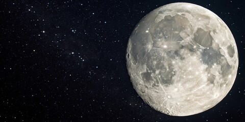 Close-up of the full moon against a starry night sky, nighttime photography, moon phase, astronomy