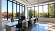 © fanjianhua - Modern minimalist office with panoramic views of tables and chairs