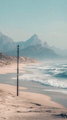 Wall Mural - Dunes create wave-like formations with mountains in backdrop, wallpaper