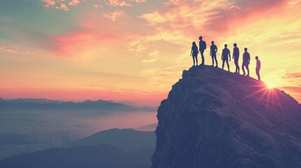 Poster - Leaders inspire by conquering challenges together at the summit of success