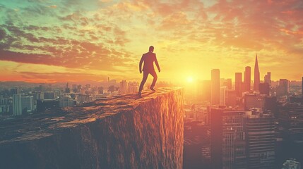 Poster - A business leader embraces the sunrise over a thriving cityscape symbolizing motivation and discipline for success