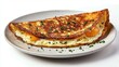 © niramol - A photostock of a soft omelet on a white plate, appetizing and close-up.