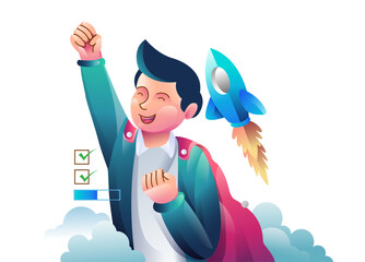 Wall Mural - startup concept concept illustrations. modern flat design illustration of a motivated young man star