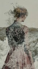 Poster - Woman Disintegrating Into the Sea: A Surreal Photographic Composition