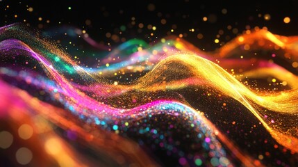 Poster - Vibrant Abstract Waves with Glittering Particles