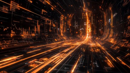 Leinwandbilder - Futuristic Data Stream in Digital Space