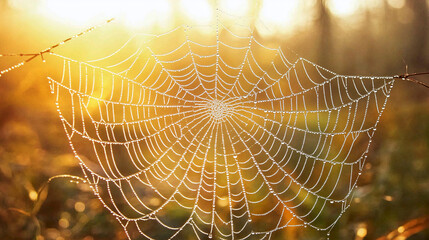 Wall Mural - Spider Web at Sunrise
