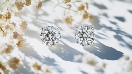 Aufkleber - Elegant Diamond Earrings on Soft Floral Background